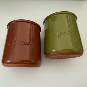 Two - La Fermiere Glazed Yogurt Pots Olive Green & Espresso Brown - Limited Fall